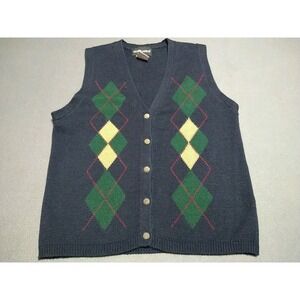 Sag Harbor Argyle Sweater Vest Ladies‎ Small Navy Button Up Work Fall Classic